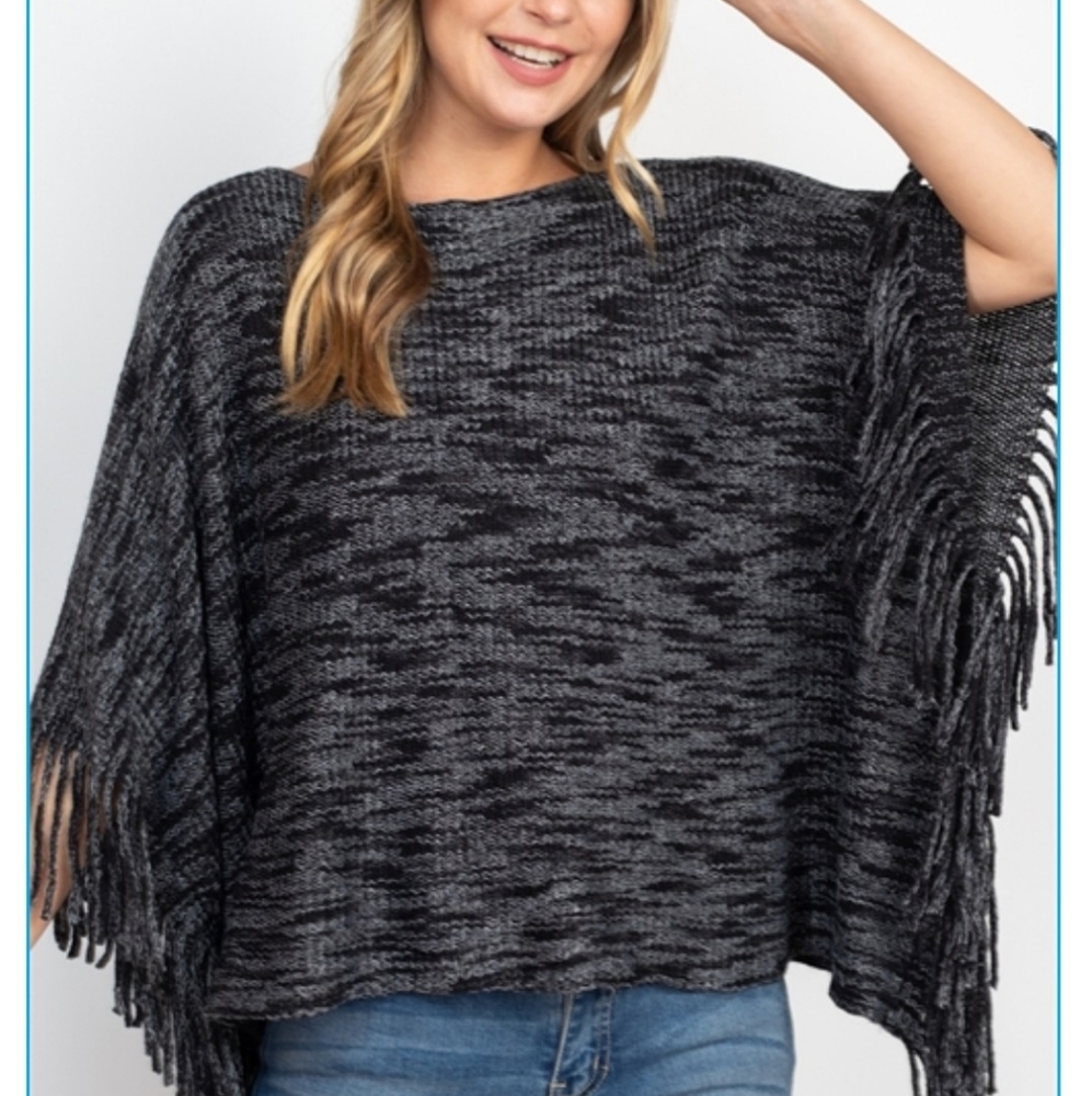 NWT Light and Dark Tone Poncho with Fringe